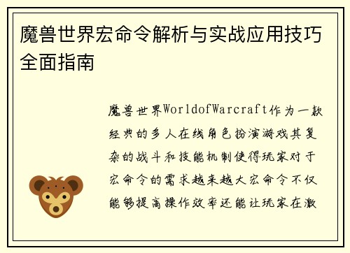 魔兽世界宏命令解析与实战应用技巧全面指南